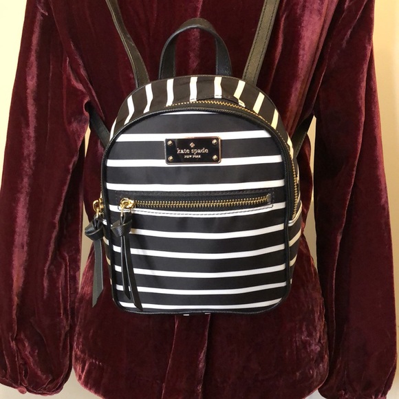 KATE SPADE NY Wilson Road French Stripe Backpack Black & White Stripe NWOT - Picture 2 of 15